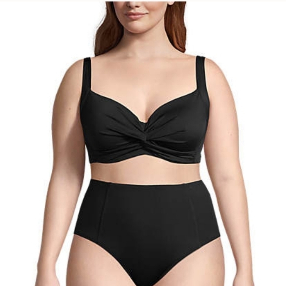Lands End Black Twist Front Bikini Top  Underwire  22W